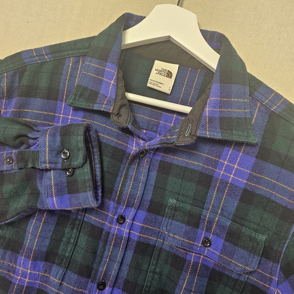 The North Face Arroyo Men's Large Bluish Purple Green Gold Plaid Flannel Shacket